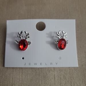 Red crystal Rudolph reindeer festive Christmas post earrings
